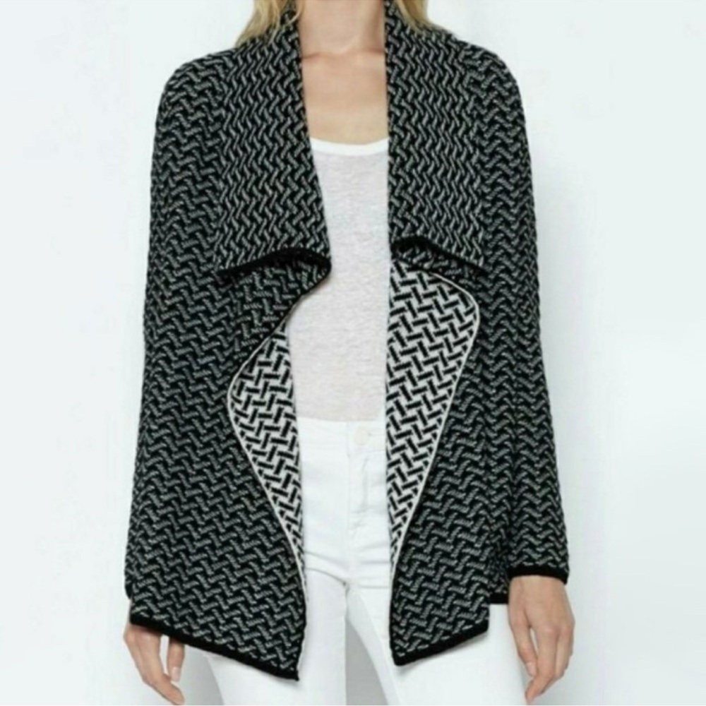 Joie Wool Yak Open Front Black White Cardigan Sweater Size Small